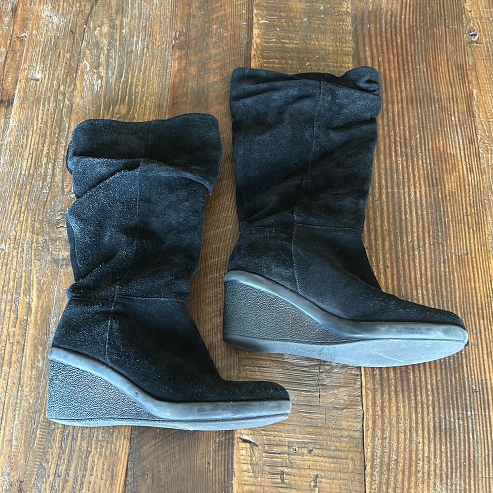 Nine West Black Suede Wedge Heeled Boots